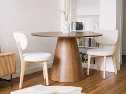 Clearance Mesa redonda para 4 comensales de MDF - Natural oscuro - ANTALIZA Mesa De Comedor