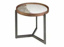 New Mesa rincón redonda mármol porcelánico, nogal y acero visón metal 2130 Mesa Auxiliar