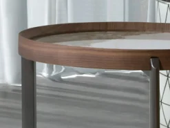 New Mesa rincón redonda mármol porcelánico, nogal y acero visón metal 2130 Mesa Auxiliar