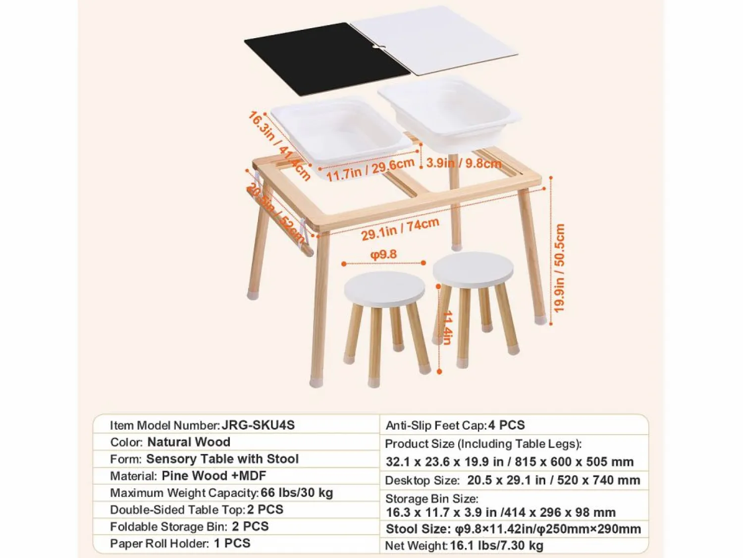 Hot Mesa Sensorial SucceBuy, Juego de Mesa y Silla Sensorial para Niños con 2 Contenedores Mueble De Bebé