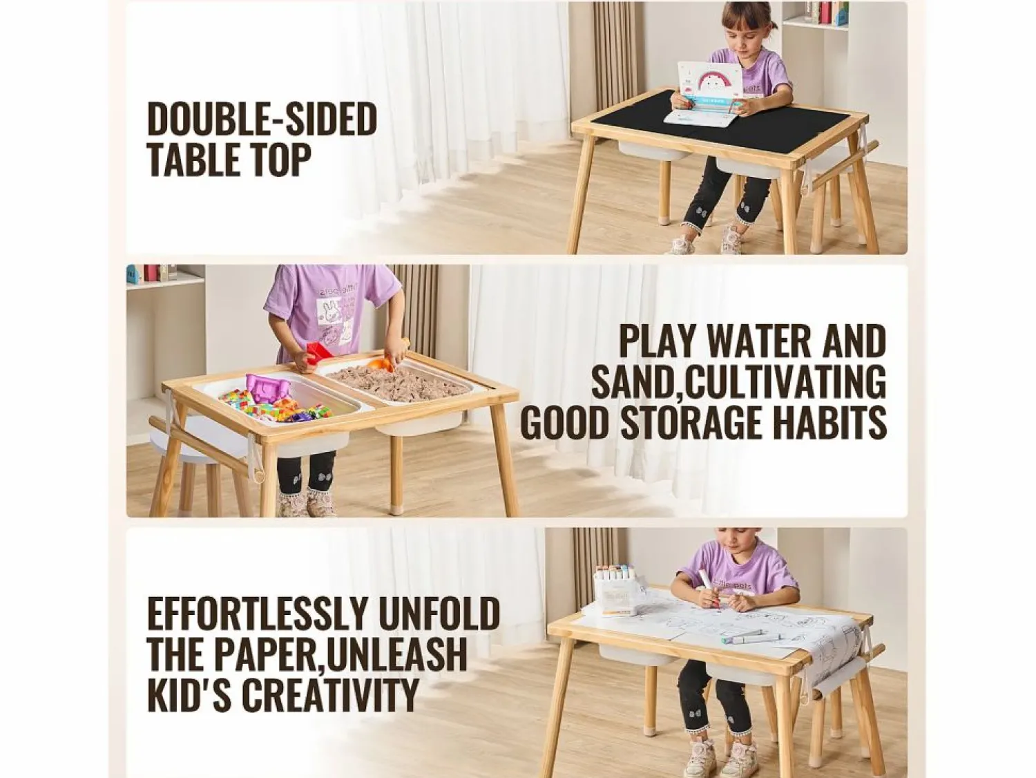 Hot Mesa Sensorial SucceBuy, Juego de Mesa y Silla Sensorial para Niños con 2 Contenedores Mueble De Bebé