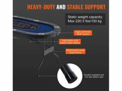 Mesa SucceBuy de Poker Plegable Ovalada para 8 Jugadores de 183cm, Blackjack de Casino y Texas Holdem