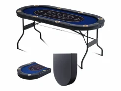 Mesa SucceBuy de Poker Plegable Ovalada para 8 Jugadores de 183cm, Blackjack de Casino y Texas Holdem
