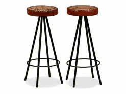 vidaxl Mesa y 2 taburetes bar madera maciza reciclada cuero real lona