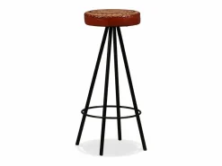 vidaxl Mesa y 2 taburetes bar madera maciza reciclada cuero real lona