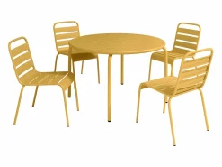 MYLIA Mesa y sillas de jardín de metal - una mesa D.110cm y 4 sillas - Amarillo - MIRMANDE Mostaza