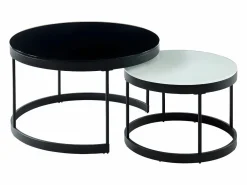 Best Vente-unique Mesas centro apilables Cristal templado metal negro BILLIE Negro / Blanco