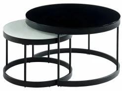 Best Vente-unique Mesas centro apilables Cristal templado metal negro BILLIE Negro / Blanco