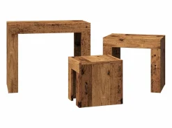 Clicnbuy Mesas de centro apilables 3 unidades madera de ingeniería envejecida