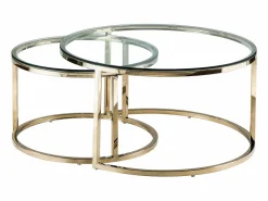 Vente-unique Mesas de centro nido en cristal templado y acero inoxidable - Oro - MAEVANE II Transparente / Dorado
