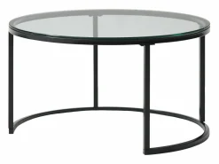 Vente-unique Mesas de centro nido en MDF y cristal templado - Transparente y natural - REMINA Transparente / Negro / Color natural claro