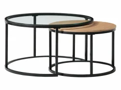Vente-unique Mesas de centro nido en MDF y cristal templado - Transparente y natural - REMINA Transparente / Negro / Color natural claro