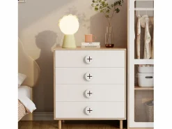 Merax Mesilla de noche infantil - 80 x 54 x 90 cm - con 4 cajones - cómoda de dormitorio - MDF + aglomerado -