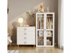 Merax Mesilla de noche infantil - 80 x 54 x 90 cm - con 4 cajones - cómoda de dormitorio - MDF + aglomerado -