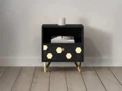 New Vente-unique Mesita de noche 1 cajón 1 estante madera de mango metal color negro y dorado - BELORI Negro / Dorado