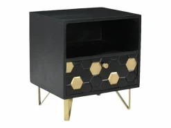 New Vente-unique Mesita de noche 1 cajón 1 estante madera de mango metal color negro y dorado - BELORI Negro / Dorado