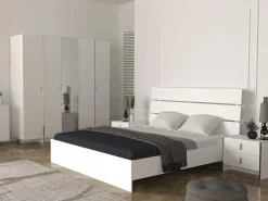 Vente-unique Mesita de noche Art Déco con 2 cajones, blanca - CADEBA Blanco