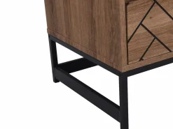 New Vente-unique Mesita de noche CARATANA con 1 cajón y 1 estante abierto en MDF y acero, acabado natural y negro - Color natural oscuro