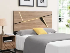 New Vente-unique Mesita de noche CARATANA con 1 cajón y 1 estante abierto en MDF y acero, acabado natural y negro - Color natural oscuro