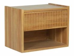 Online Vente-unique Mesita de noche colgante con almacenamiento en madera de teca color natural - REVUKA Color natural claro