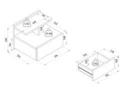 Vente-unique Mesita de noche colgante con 1 cajón y 1 estante efecto mármol - AZELNO