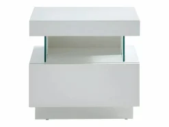 Online Vente-unique Mesita de noche con 1 cajón y 1 hueco con LED, MDF lacado - FABIO II Blanco