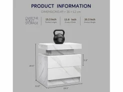 Best Mesita de noche con 2 cajones - Mesita de noche con iluminación LED - blanca - para dormitorio Blanco