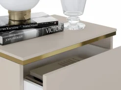 Outlet Vente-unique Mesita de noche con 2 cajones y dorado - VUKIA Beige