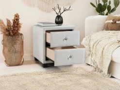 Best Vente-unique Mesita de noche con 2 cajones tela - PICHONIA Marfil