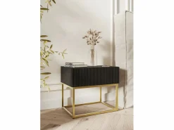 SELSEY Mesita de noche con cajón - 50cm - negra con patas de metal dorado - VELDIO