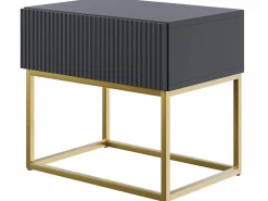 SELSEY Mesita de noche con cajón - 50cm - negra con patas de metal dorado - VELDIO
