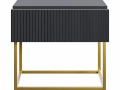 SELSEY Mesita de noche con cajón - 50cm - negra con patas de metal dorado - VELDIO
