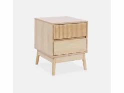 Outlet Mesita de noche con efecto madera, 2 cajones madera clara Mesita De Noche