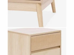 Outlet Mesita de noche con efecto madera, 2 cajones madera clara Mesita De Noche