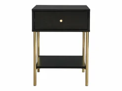 Vente-unique Mesita de noche conjunto de 2 con 1 cajón de MDF y metal en color negro y dorado - MILAVIA Negro / Dorado
