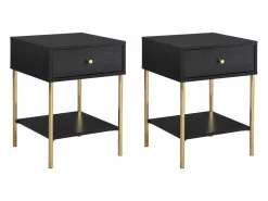 Vente-unique Mesita de noche conjunto de 2 con 1 cajón de MDF y metal en color negro y dorado - MILAVIA Negro / Dorado