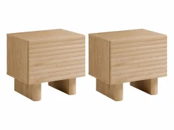Mesita de noche conjunto de 2 con 1 puerta en MDF color natural - LUDIMA Mesita De Noche