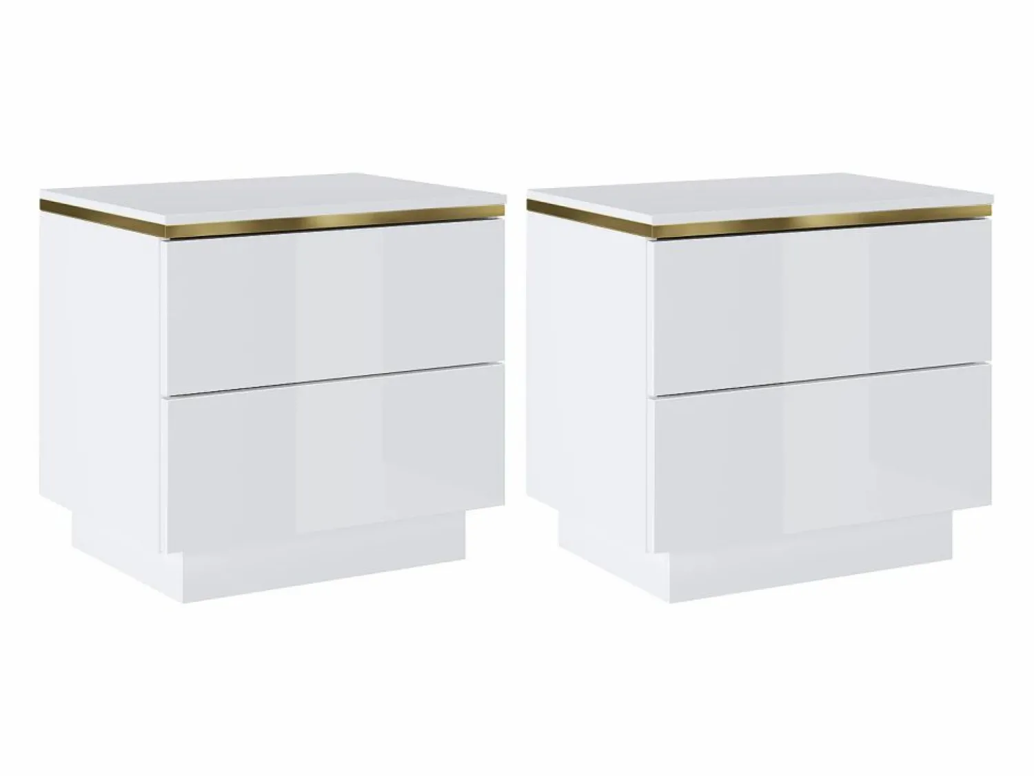 Vente-unique Mesita de noche Conjunto de 2 con 2 cajones brillante y dorado - VUKIA