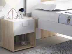Vente-unique Mesita de noche conjunto de 2 con cajón y estante color natural y blanco - SONIA