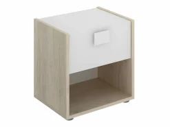 Vente-unique Mesita de noche conjunto de 2 con cajón y estante color natural y blanco - SONIA