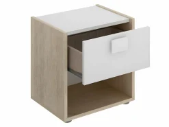 Vente-unique Mesita de noche conjunto de 2 con cajón y estante color natural y blanco - SONIA