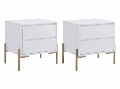Online Mesita de noche conjunto de 2 con 2 cajones en MDF y metal lacado y dorado - KORASA Mesita De Noche