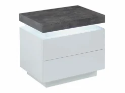 Vente-unique Mesita de noche Conjunto de 2 con 2 cajones en MDF lacado con LEDs blanco y cemento - HALO II