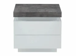 Vente-unique Mesita de noche Conjunto de 2 con 2 cajones en MDF lacado con LEDs blanco y cemento - HALO II