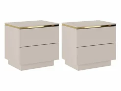 Vente-unique Mesita de noche Conjunto de 2 con 2 cajones y dorado - VUKIA