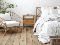 Best Mesita de noche Conjunto de 2 con 1 cajón y 1 hueco en madera de teca color natural - REVUKA Mesita De Noche
