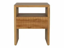 Best Mesita de noche Conjunto de 2 con 1 cajón y 1 hueco en madera de teca color natural - REVUKA Mesita De Noche