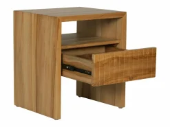 Best Mesita de noche Conjunto de 2 con 1 cajón y 1 hueco en madera de teca color natural - REVUKA Mesita De Noche