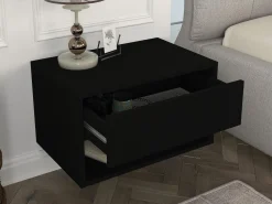 Sale Vente-unique Mesita de noche de pared RITAMI con 1 cajón y 1 estante, color Negro