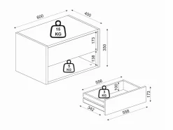Sale Vente-unique Mesita de noche de pared RITAMI con 1 cajón y 1 estante, color Negro